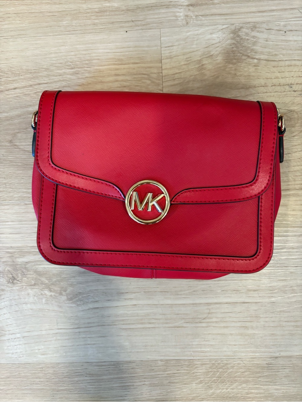 Michael Kors Red Saffiano Crossbody with Gold MK Logo